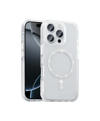 iPhone 15 Pro Max Kılıf Taşlı Tasarım M-safe Şarj Özellikli Koment Silikon Kapak