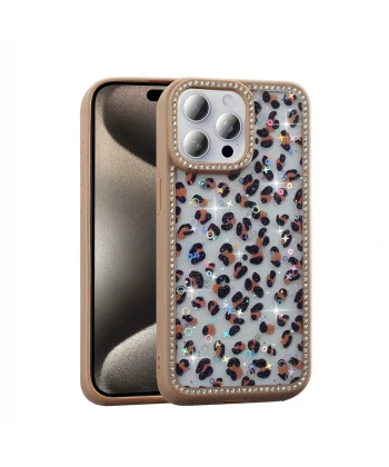 iPhone 15 Pro Max Kılıf Taşlı ve Simli Tasarım Azra Kapak