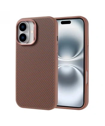 iPhone 16 Kılıf M-safe Şarj Özellikli Karbon Fiber Görünümlü Troy Kapak