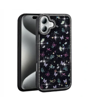 iPhone 16 Kılıf Taşlı ve Simli Tasarım Azra Kapak