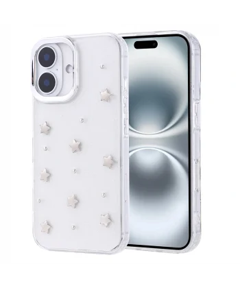 iPhone 16 Plus Kılıf Airbag Tasarımlı Simli Şeffaf Kutup Kapak