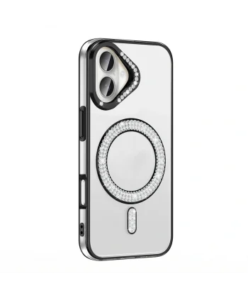 iPhone 16 Plus Kılıf Pırlanta Taş Tasarımlı M-safe Şarj Özellikli Karetta Silikon Kapak