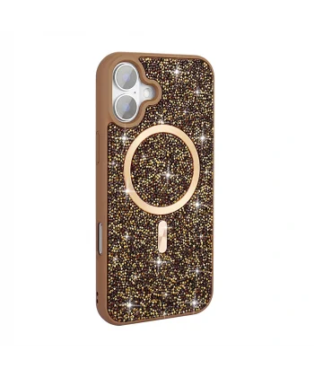 iPhone 16 Plus Kılıf Pırlanta Tasarımlı M-safe Şarj Özellikli Mozaik Silikon Kapak