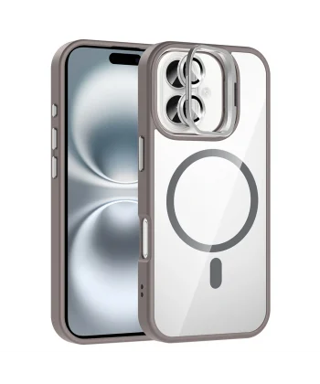 iPhone 16 Plus Kılıf Standlı ve Kamera Lens Hediyeli M-Safe Şarj Özellikli Etro Kapak