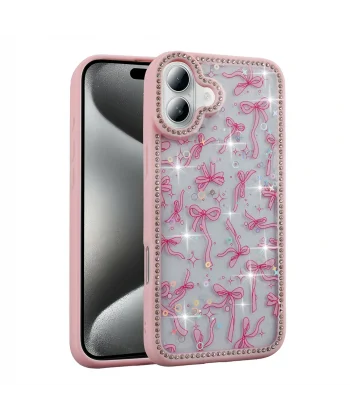 iPhone 16 Plus Kılıf Taşlı ve Simli Tasarım Azra Kapak