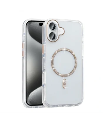 iPhone 16 Pro Kılıf Taşlı Tasarım M-safe Şarj Özellikli Koment Silikon Kapak