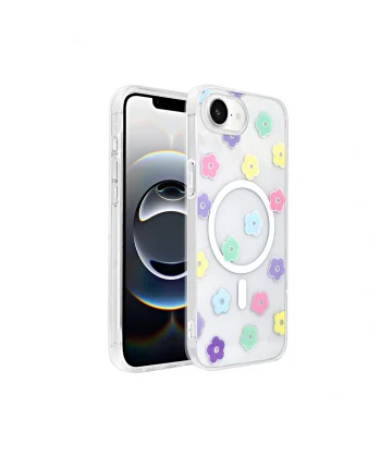 iPhone 16E Kılıf M-Safe Şarj Özellikli Şeffaf Folk Sert Kapak