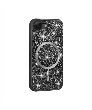 iPhone 16E Uyumlu Kılıf Pırlanta Tasarımlı M-safe Şarj Özellikli Silikon Kapak