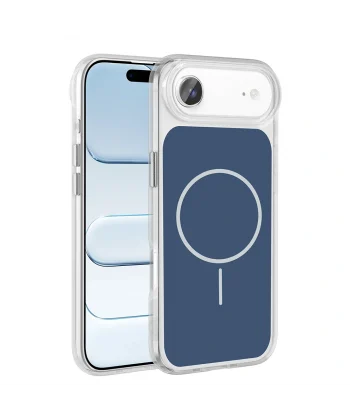 iPhone 17 Air Kılıf M-Safe Şarj Özellikli Metal Buton Tasarımlı İkonik Sert Silikon Kapak