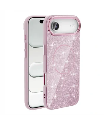 iPhone 17 Air Kılıf M-safe Şarj Özellikli Parlayan Simli Okso Kapak