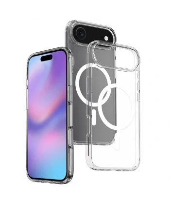 iPhone 17 Air Kılıf M-safe Şarj Özellikli Şeffaf Sert PC Embos Kapak