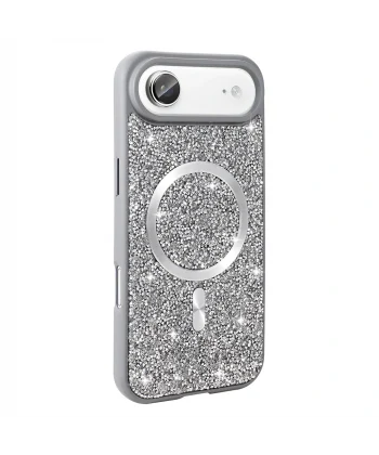 iPhone 17 Air Kılıf Pırlanta Tasarımlı M-safe Şarj Özellikli Mozaik Silikon Kapak