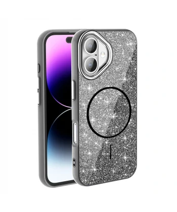 iPhone 17 Kılıf M-safe Şarj Özellikli Parlayan Simli Okso Kapak