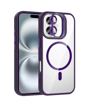 Apple iPhone 17 Kılıf Standlı ve Kamera Lens Hediyeli M-Safe Şarj Özellikli Zore Etro Kapak