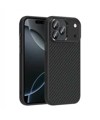 iPhone 17 Pro Max Kılıf M-Safe Şarj Özellikli Karbon Fiber Görünümlü Truva Silikon Kapak