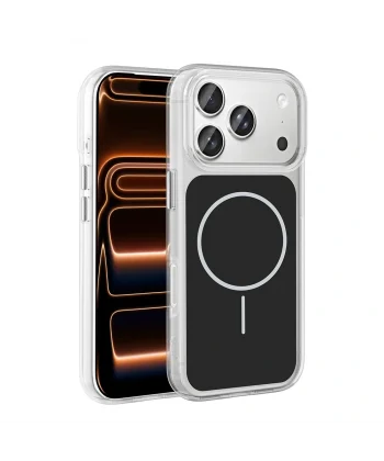 iPhone 17 Pro Max Kılıf M-Safe Şarj Özellikli Metal Buton Tasarımlı İkonik Sert Silikon Kapak