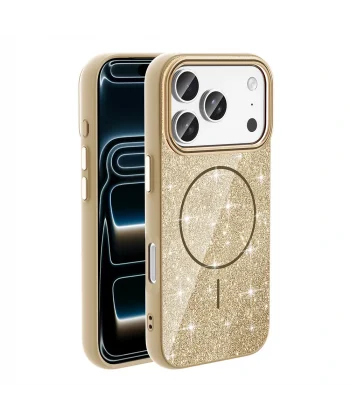 Apple iPhone 17 Pro Max Kılıf M-safe Şarj Özellikli Parlayan Simli Zore Okso Kapak