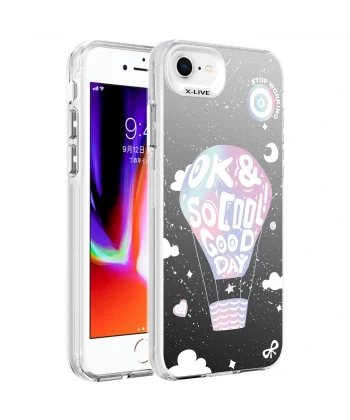 iPhone SE 2022 Kılıf Desenli Silver Sert Kapak