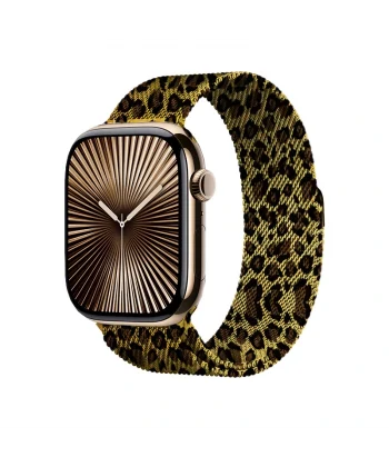 Watch 38mm Uyumlu-01 Leopar Desenli Metal Kordon