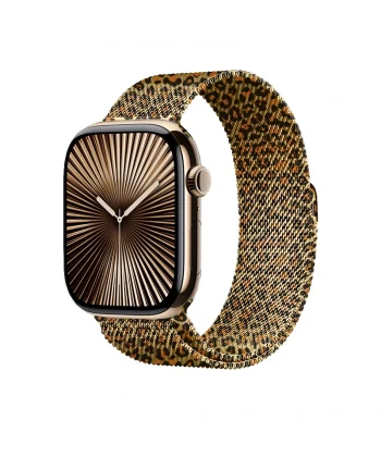 Watch 42mm Uyumlu-01 Leopar Desenli Metal Kordon