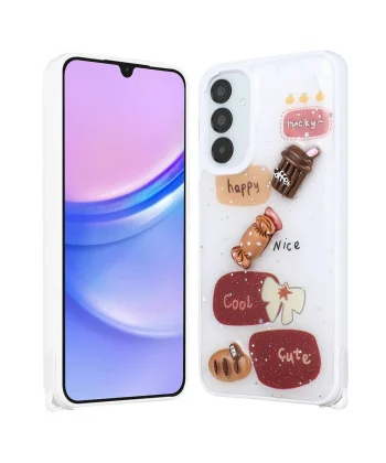 Samsung A05S Kılıf Parlayan Simli Kabartma Figürlü Cevze Kapak