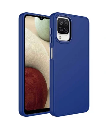 Samsung A12 Kılıf Metal Çerçeve ve Buton Tasarımlı Silikon Luna Kapak
