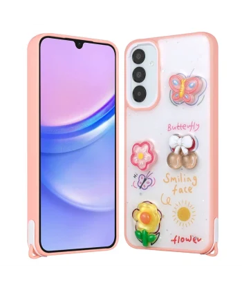 Samsung A15 Kılıf Parlayan Simli Kabartma Figürlü Cevze Kapak