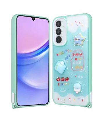 Samsung A35 Kılıf Parlayan Simli Kabartma Figürlü Cevze Kapak