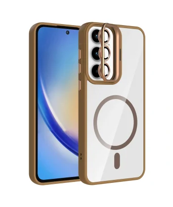 Samsung A35 Kılıf Standlı ve Kamera Lens Hediyeli M-Safe Şarj Özellikli Etro Kapak