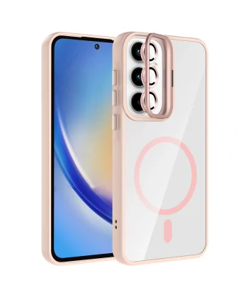 Samsung A55 Kılıf Standlı ve Kamera Lens Hediyeli M-Safe Şarj Özellikli Etro Kapak