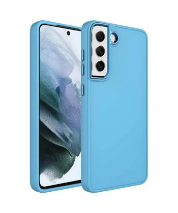 Samsung S21 FE Kılıf Metal Çerçeve ve Buton Tasarımlı Silikon Luna Kapak