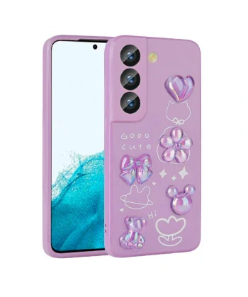 Samsung S22 Kılıf Kabartma Figürlü Parlak Toys Silikon Kapak
