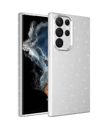 Samsung S22 Ultra Kılıf Kamera Korumalı Simli Lüks Koton Kapak