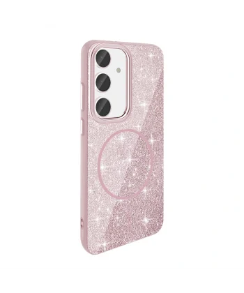 Samsung S24 FE Kılıf M-safe Şarj Özellikli Parlayan Simli Okso Kapak