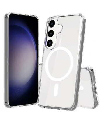 Samsung S24 FE Kılıf M-safe Şarj Özellikli Şeffaf Sert PC Embos Kapak