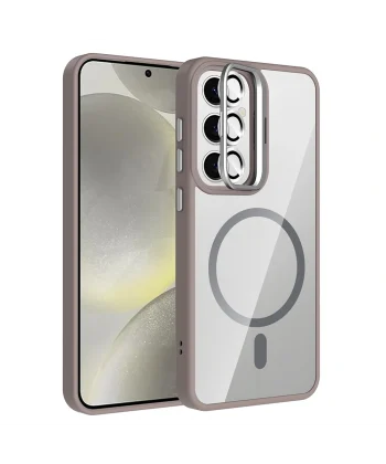 Samsung S24 Kılıf Standlı ve Kamera Lens Hediyeli M-Safe Şarj Özellikli Etro Kapak