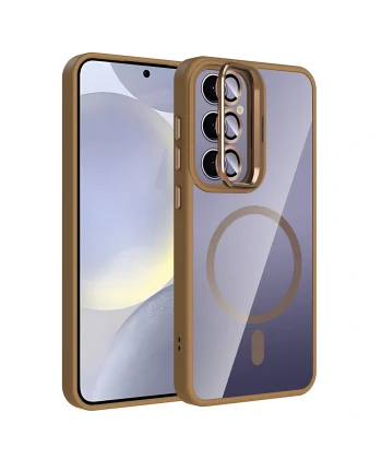 Samsung S24 Plus Kılıf Standlı ve Kamera Lens Hediyeli M-Safe Şarj Özellikli Etro Kapak