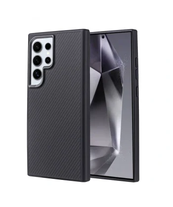 Samsung S24 Ultra Kılıf M-safe Şarj Özellikli Karbon Fiber Görünümlü Troy Kapak