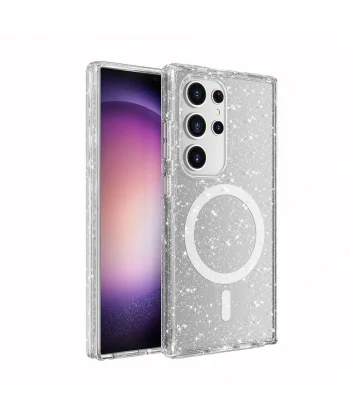 Samsung S24 Ultra Kılıf M-safe Şarj Özellikli Parlayan Simli Saydam Renkli Allstar Kapak