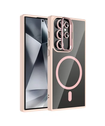 Samsung S24 Ultra Kılıf Standlı ve Kamera Lens Hediyeli M-Safe Şarj Özellikli Etro Kapak