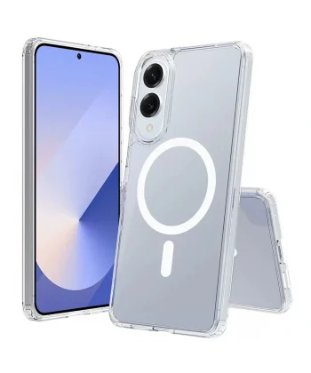 Samsung S25 Edge Kılıf M-safe Şarj Özellikli Şeffaf Sert PC Embos Kapak