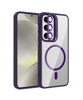 Samsung S25 Kılıf Standlı ve Kamera Lens Hediyeli M-Safe Şarj Özellikli Etro Kapak