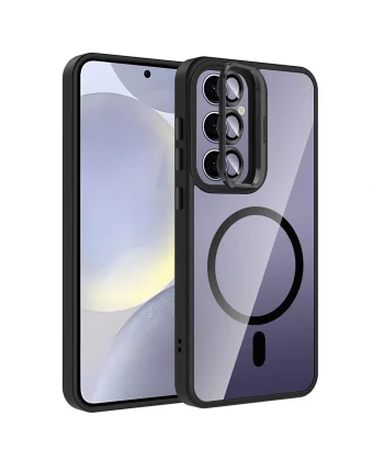 Samsung S25 Plus Kılıf Standlı ve Kamera Lens Hediyeli M-Safe Şarj Özellikli Etro Kapak