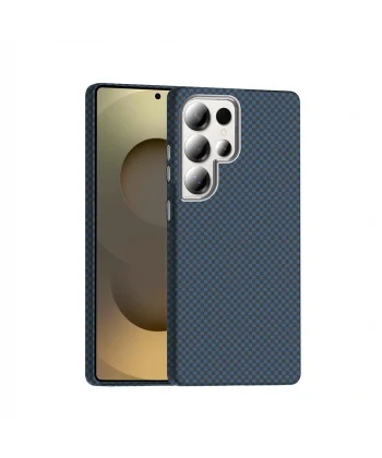 Samsung S25 Ultra Kılıf M-safe Şarj Özellikli Karbon Fiber Görünümlü Gros Kapak