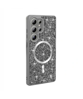 Galaxy S25 Ultra Kılıf Pırlanta Tasarımlı M-safe Şarj Özellikli Zore Mozaik Silikon Kapak