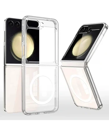 Galaxy Z Flip 7 Kılıf M-safe Şarj Özellikli Şeffaf Sert PC Zore Embos Kapak