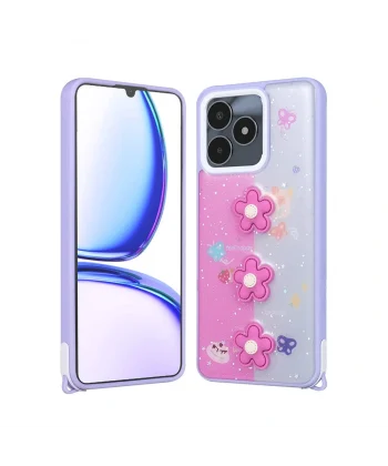 Realme C53 Kılıf Parlayan Simli Kabartma Figürlü Cevze Kapak