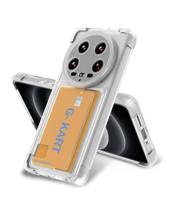 Xiaomi Mi 14 Ultra Kılıf Airbag Tasarımlı Şeffaf Kartlıklı G-Kart Kapak