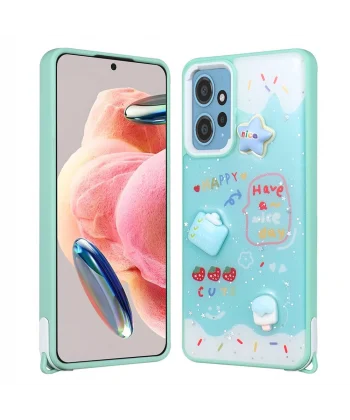 Xiaomi Redmi Note 12 4G Kılıf Parlayan Simli Kabartma Figürlü Cevze Kapak