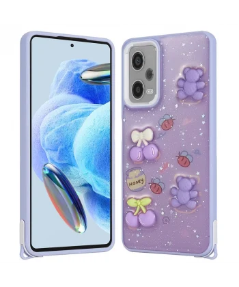 Xiaomi Redmi Note 12 Pro 5G Kılıf Parlayan Simli Kabartma Figürlü Cevze Kapak